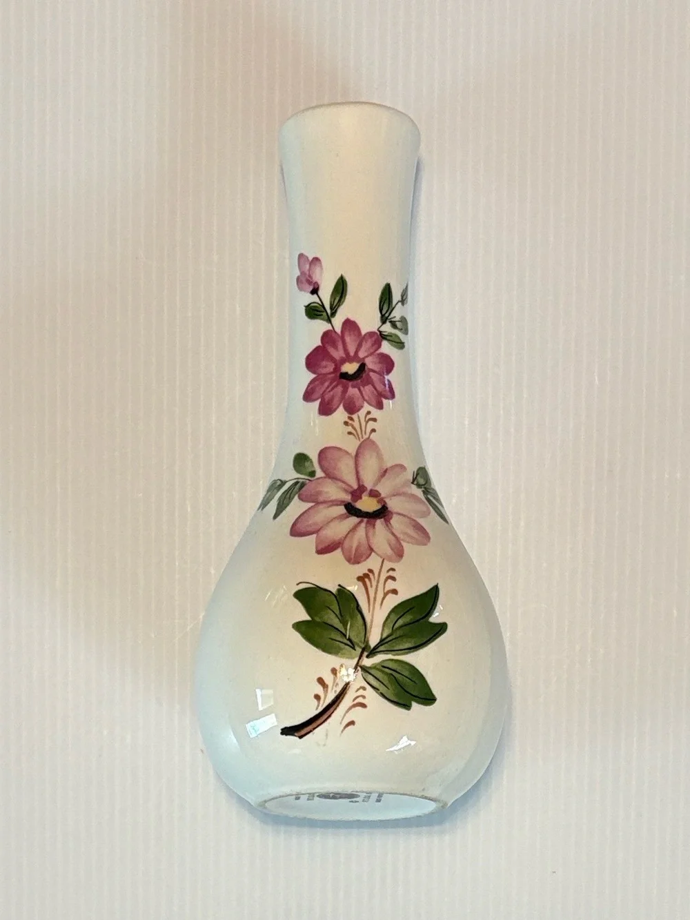Vintage FTDA 1979 Sado Portugal - Pink Purple Flowers White Floral Vase